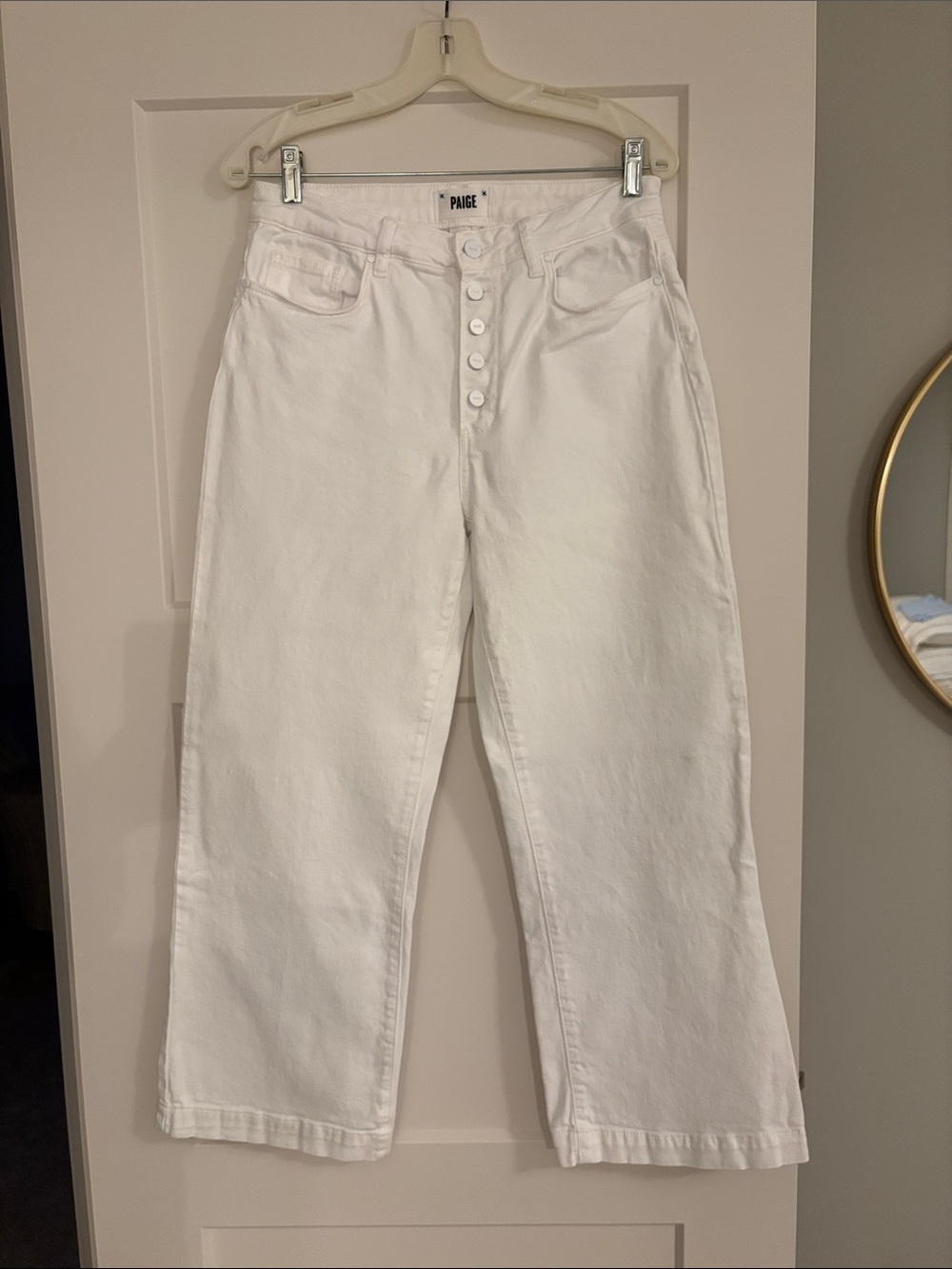 PAIGE White Wide-Leg Button-Fly Jeans